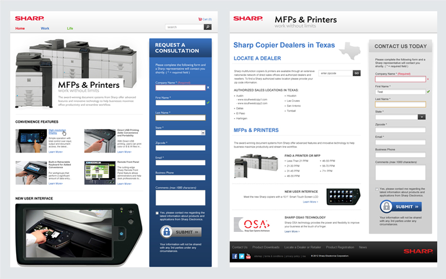 Sharp Landing page